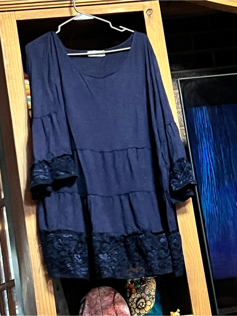 Moa Moa Navy Blue Tiered Tunic with Lace Trim
